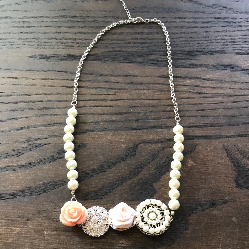 Rose and pearl statement necklace